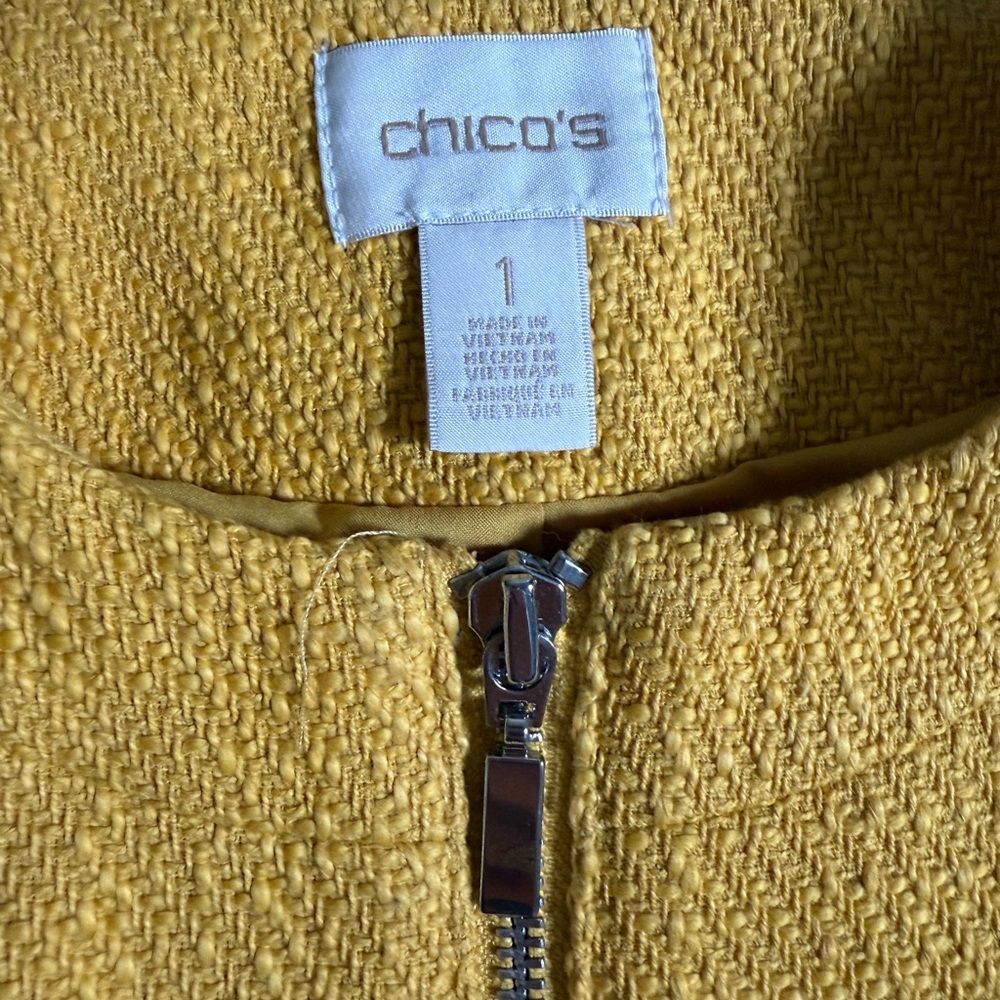 Chicos Textured Swing Jacket Size Medium Mustard … - image 6